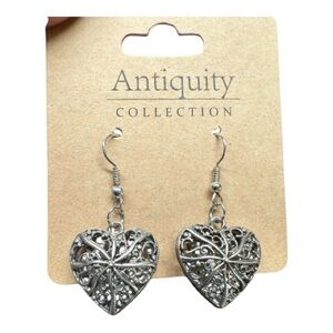Antiquity Collection Silver Heart Drop Earrings
